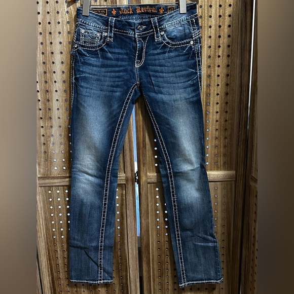 Rock Revival Blue Bell Easy Straight Jeans Dark Indigo Size 27 - Picture 3 of 6